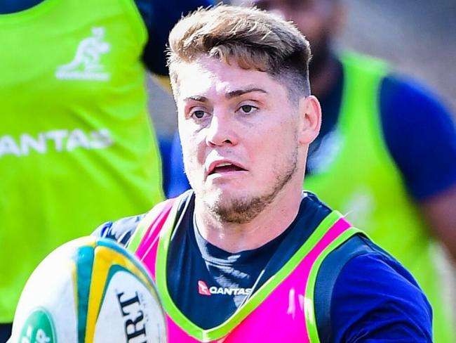 James O'Connor joins in attack drills at a Wallabies' hopefuls camp at Wests rugby club in Brisbane. Photo: Stu Walmsley, Rugby Australia.