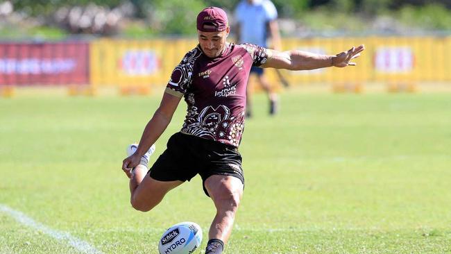 Valentine Holmes and the Queensland Origin team hold an opposed session at Sanctuary Cove ahead of game 1 in Melbourne. Pics Adam Head. Picture: Adam Head