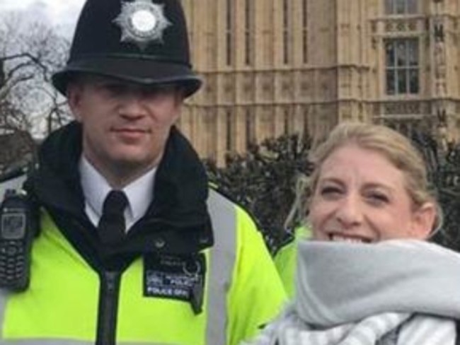 Staci Martin shared a picture with slain policeman Keith Palmer taken around 45 minutes before he died. Picture: Staci Martin