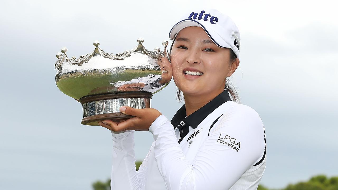 Jin Young Ko of South Korea poses with the trophy after winning the Women's Australian Open at Kooyonga Golf Club last year. Picture: Mark Metcalfe/Getty Images