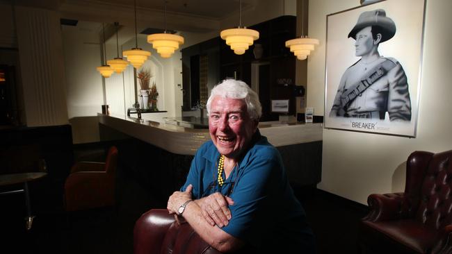 Historian Y.M. 'Johnny' Gurr, who died in 2018 and wrote a book on the Hotel Renmark, pictured inside the Breakers Bar, a tribute to Breaker Morant, in 2011. Picture: Matt Turner