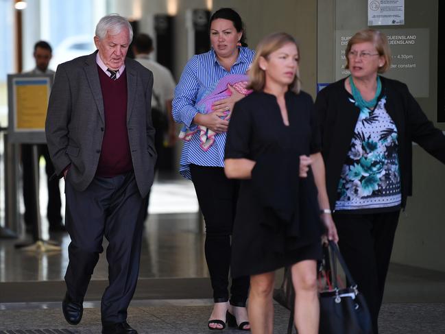 Former Kimberley College principal Paul Thomson (left), his daughter Amy Ferguson (centre, with baby) and his wife Jennifer (far right) pictured in August. Picture: NCA NewsWire/Dan Peled.