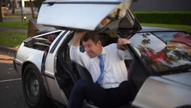 Mike Baird steps out of the DeLorean.