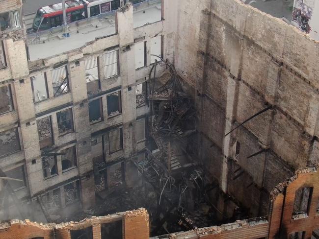 Fire and Rescue NSW drone footage of the heritage building destroyed by fire.