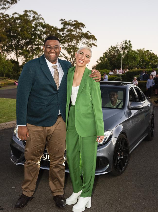 Isaiah Tagituamua and Olivia Gainsford arrive at Harristown State High School formal at Highfields Cultural Centre, Friday, November 18, 2022. Picture: Kevin Farmer