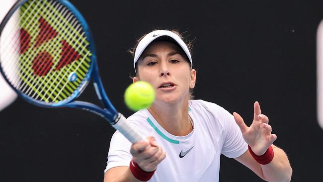 Switzerland's Belinda Bencic hits a return against France's Kristina Mladenovic. Picture: AFP