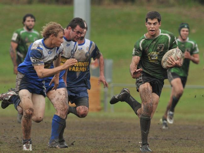 Maroochydore’s Josh Buckland takes a run from fullback. Photo Brett Wortman