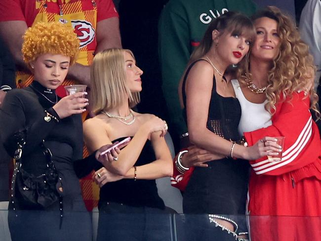 Rapper Ice Spice, singer Taylor Swift and actress Blake Lively at the Super Bowl. Picture: Steph Chambers/Getty Images