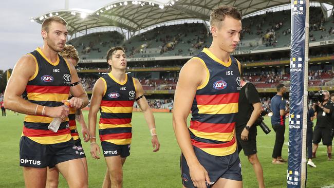 Tom Doedee walks off after suffering a year-ending ACL injury. Picture SARAH REED