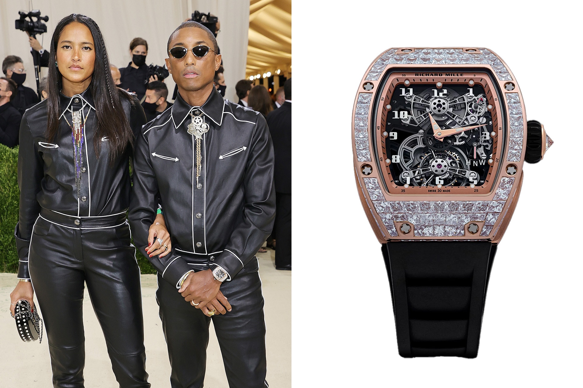 <p><em>Image credits: Getty Images, Richard Mille</em></p><p>&nbsp;</p><h3>Pharrell Williams, 2021</h3><p>&nbsp;</p><p>Wearing: RM 17-01 Tourbillon</p><p>&nbsp;</p><p>The lexicon of American fashion that was the prescribed theme for 2021 saw Pharrell, amongst just about everyone, look to the Swiss for their watches. Pharrell&rsquo;s glitzy Tourbillon from Richard Mille was made with red gold and featured an array of baguette-cut diamonds.</p>