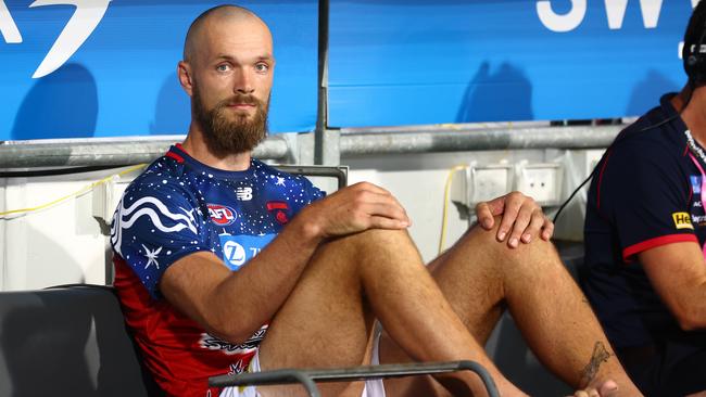 Max Gawn looks on after injuring his knee in round 2. Picture: Chris Hyde/Getty Images