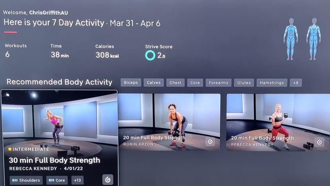 Peloton Guide recommends classes that address your recommended body activity and selected muscle groups.