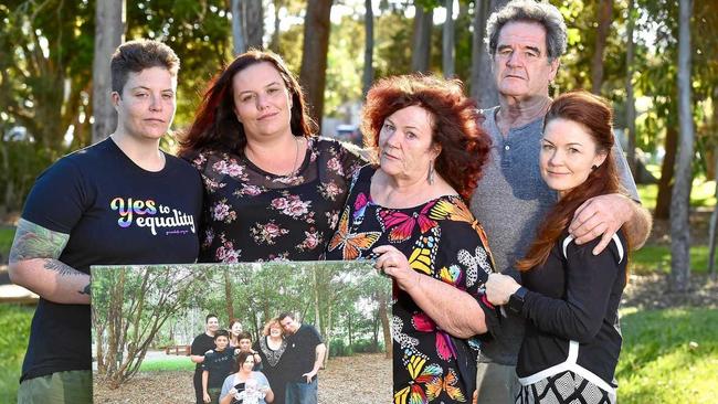 EMBRACE: Lloyd Copper took his life recently and his family standing together to remember the good times. Mary Copper, Lorna Jansen, Barbara Copper, Uncle Cliff and Tiffany Sullivan. Picture: Warren Lynam