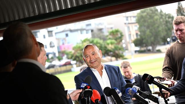 Jones fronting the press conference in Coogee. (Photo by Saeed Khan / AFP)