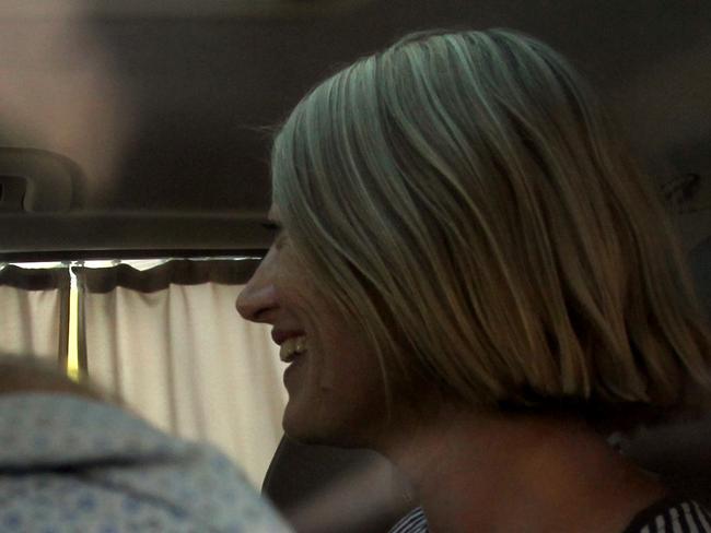 Australian TV presenter ... Tara Brown is seen inside a vehicle after she was released on bail from prison on April 20, 2016. Picture: AFP