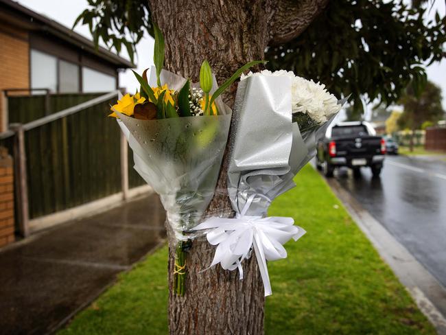 Floral tributes for stabbing victim Ethan Hoac in St Albans. Picture: Mark Stewart