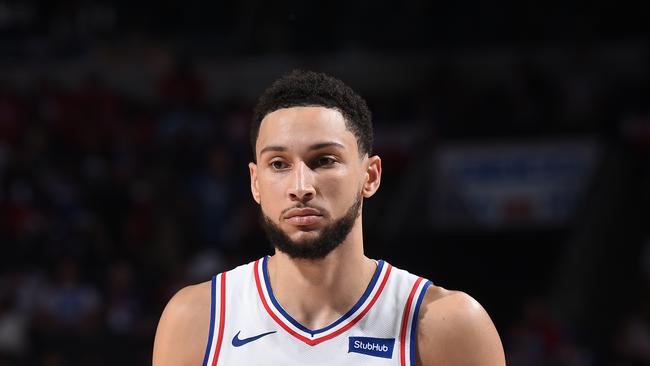 PHILADELPHIA, PA - JUNE 20: Ben Simmons #25 of the Philadelphia 76ers looks on during Round 2, Game 7 of the Eastern Conference Playoffs on June 20, 2021 at Wells Fargo Center in Philadelphia, Pennsylvania. NOTE TO USER: User expressly acknowledges and agrees that, by downloading and/or using this Photograph, user is consenting to the terms and conditions of the Getty Images License Agreement. Mandatory Copyright Notice: Copyright 2021 NBAE (Photo by David Dow/NBAE via Getty Images)