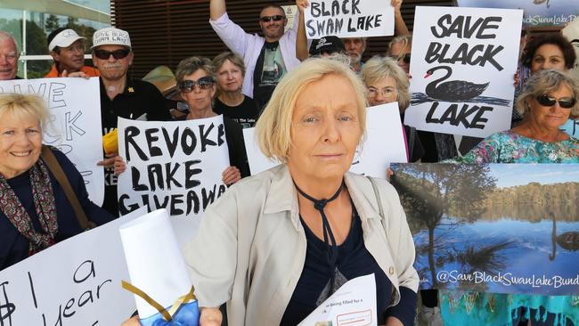 Sally Spain with Black Swan Lake supporters. Picture: Glenn Hampson.