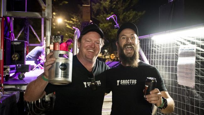 Sanctus Brewing owner Trent O'Connor and Head Brewer Dale Johnston and celebrate being named the Crafted Beer &amp; Cider Festival 2020 People's Choice winner