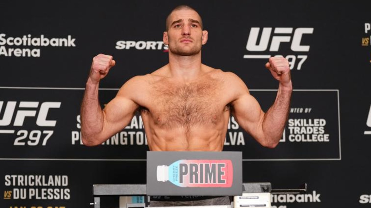 Sean Strickland defends his middleweight title. (Photo by Jeff Bottari/Zuffa LLC via Getty Images)