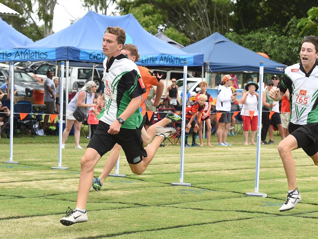 South Coast Little Athletics Titles at Pizzey Park in Miami. Boys U14 100 metre sprint winner Tyler Hine. Picture: Lawrence Pinder