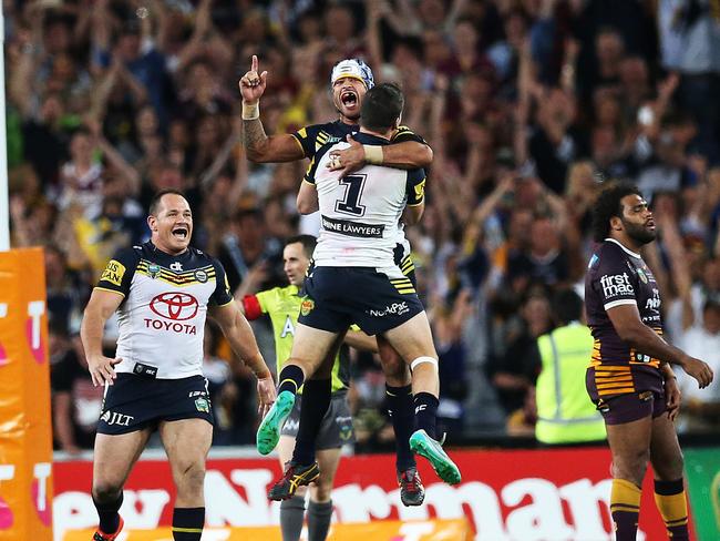 END OF YEAR 2015 Cowboy's Johnathan Thurston kicks the winning field goal in golden point during the 2015 NRL Grand Final between the Brisbane Broncos and North Queensland Cowboys at ANZ Stadium. Picture: Phil Hillyard