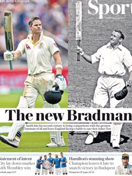 The English Daily Telegraph declares Steve Smith the new Bradman after his consecutive Ashes centuries.