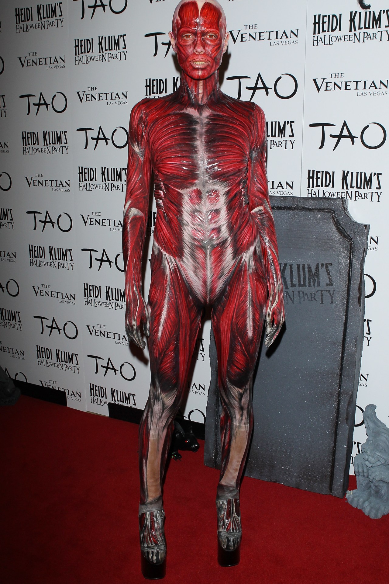 <p>Heidi Klum in 2011, dressed as an inside-out corpse.</p>