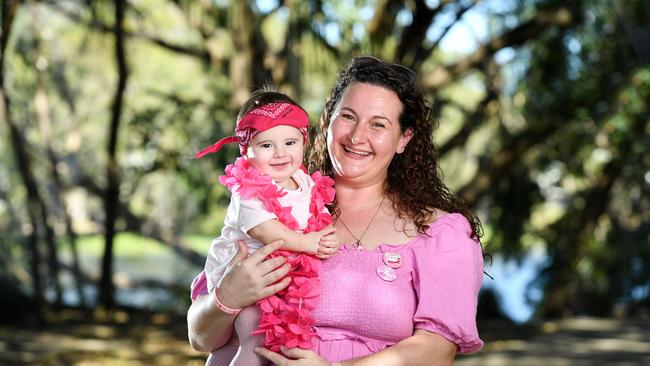 Jess Walker pictured with her son James Walker, 10 months, has organised the Paint the Riverway Pink Fundraiser. Picture: Shae Beplate.