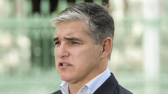 Robbie Katter MP, (KAP state menmer for Mt Isa) holding a media conference outside Parliament House Brisbane. Pic Mark Cranitch.