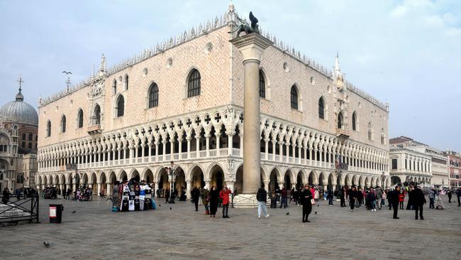 The normally bustling San Marco square in Venice, during the usual period of Carnival festivities, which have been cancelled following an outbreak of the COVID-19 novel coronavirus in northern Italy. Picture: AFP