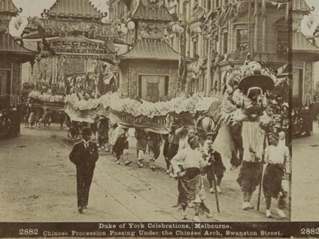 A Chinese procession in 1901 to celebrate the Duke of York visiting Melbourne.