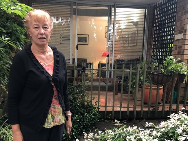 Emesini Hazleden outside her ground floor unit in Campbell Parade, Manly Vale. Picture: Jim O’Rourke