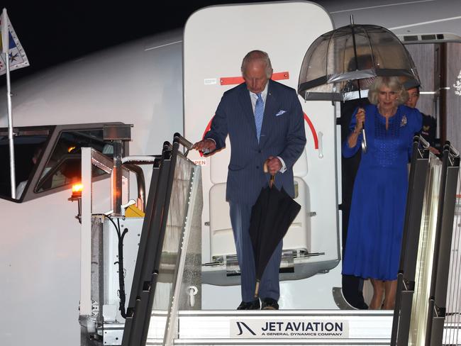 King Charles III And Queen Camilla touch down at Sydney Airport. Picture: AFP