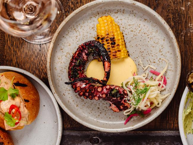 Octopus, grilled corn and green mango salad at El Estanco, BarossaValley.Pictures MEAGHAN COLES