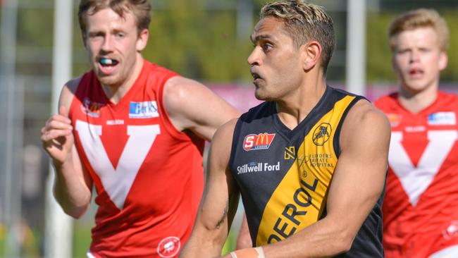 Dom Barry in action for Glenelg in the SANFL. Picture: AAP Images