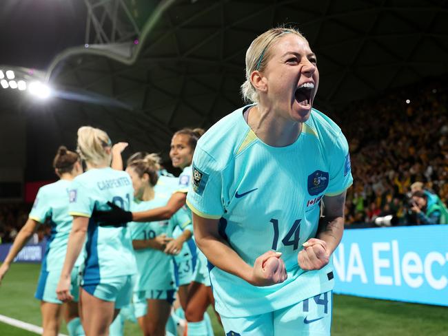 Alanna Kennedy celebrates after scoring against Canada – the only game the Matildas are playing in Melbourne. Picture: Mark Stewart