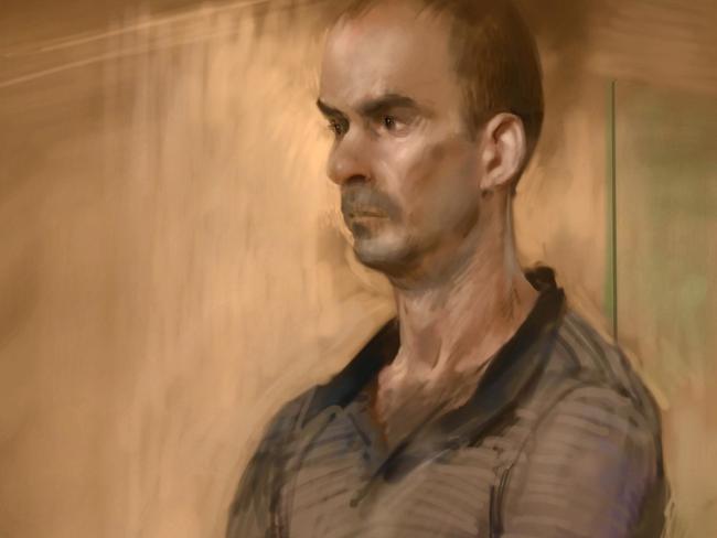 Court sketch of Ashley Paul Griffith from the Brisbane district court today. Illustration: Scott Breton / Newswire