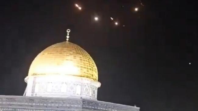 The Iron Dome intercepting Iranian drones over the Temple Mount in Jerusalem. Picture: X