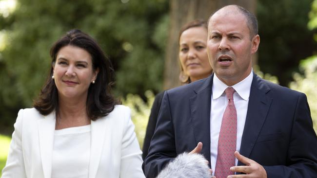 Behind the super changes: Superannuation Minister Jane Hume and Treasurer Josh Frydenberg. Picture: Sarah Matray