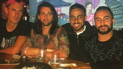 (from left) Gold Coast tennis star Bernard Tomic, Gabriel Liron, Onur Ada and Ahmed Dib out for dinner. Picture: Instagram