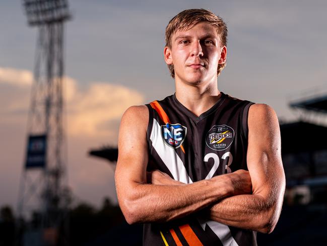 Southern Districts’ AFL Draft hopeful Brodie Lake at TIO Stadium. Picture: Che Chorley