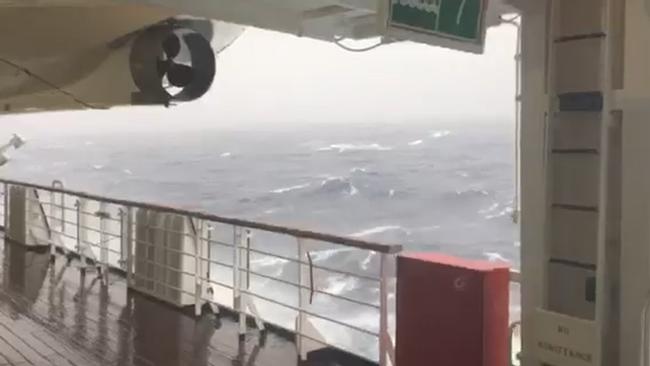 Sea conditions off the side of the P&O Pacific Aria during the voyage, a far cry from what the passengers were expecting.