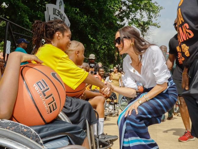 The Duchess of Sussex had some emotional encounters with children on her trip. Picture: Getty Images