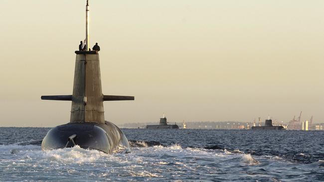 HMAS Collins (foreground) at sea with HMAS Waller (centre) and HMAS Rankin during Exercise Pacific Reach in 2007. Picture: Defence