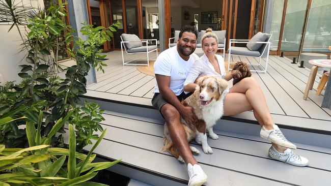 Sam and Rachel Thaiday relax at home. Picture: Lyndon Mechielsen/The Australian