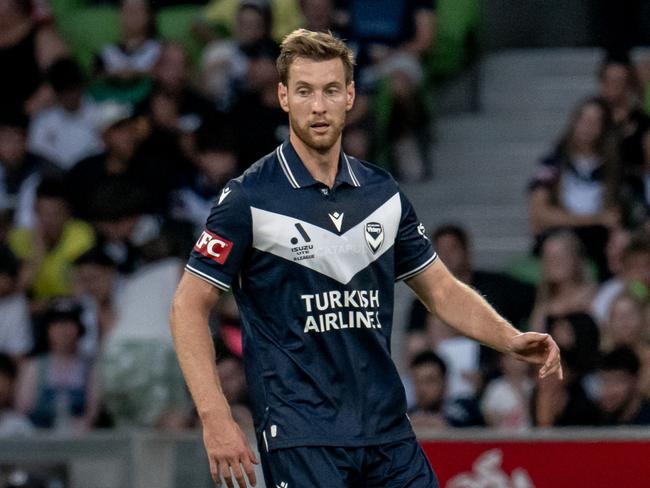 Melbourne Victory's Lachlan Jackson in action after joining the side in the January transfer window. Picture: Anita Milas