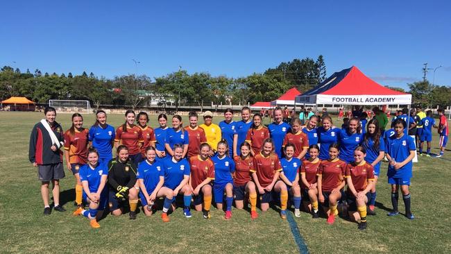 Palm Beach Currumbin and Aspley senior girls football teams. Picture: Andrew Dawson.