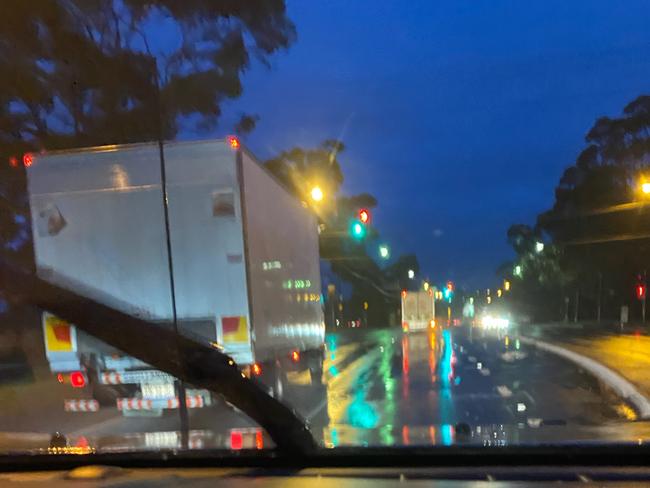 The donated water tank convoy on its way to the bush fire ravaged south coast. Picture: Carl Hinton