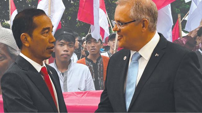 Angry Islamist groups have dashed hopes that Indonesian President Joko Widodo, left, can reach a compromise with Prime Minister Scott Morrison over Australia’s embassy in Israel.